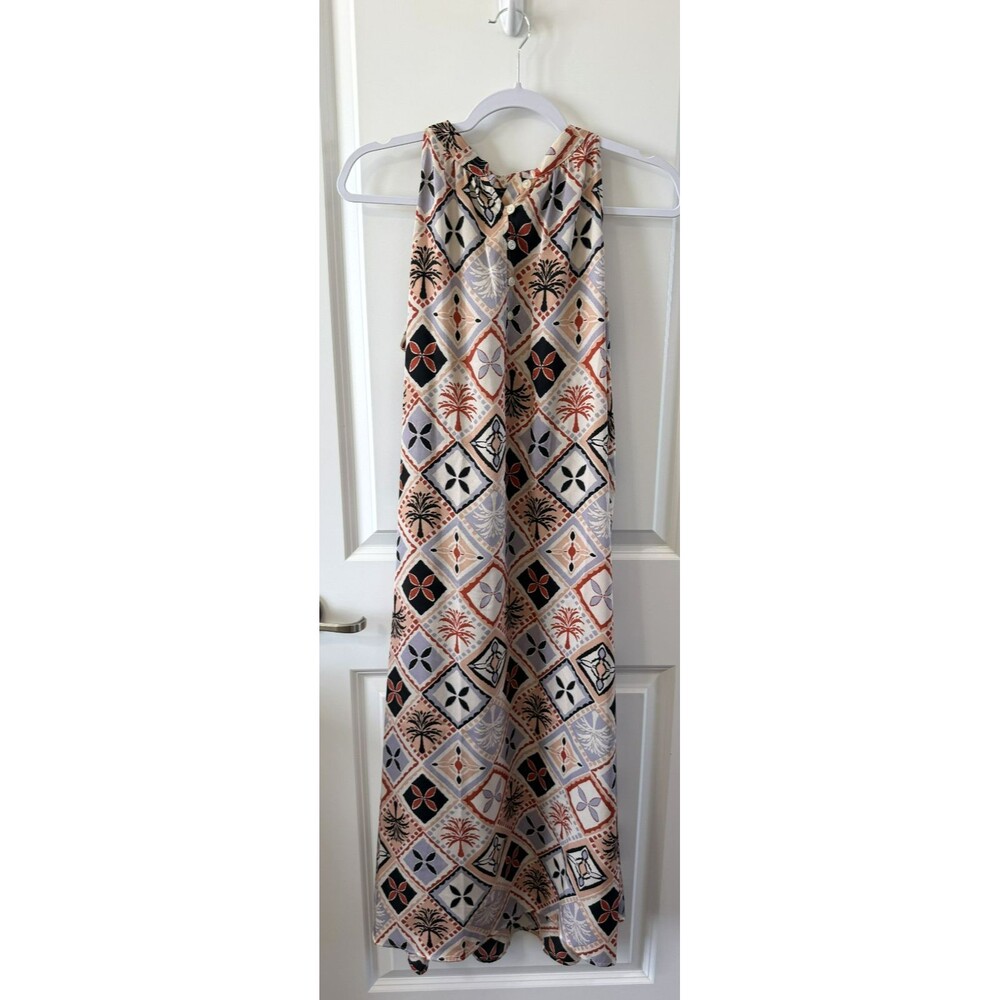 Ann Taylor Tropical Stamp print Halter Maxi Dress Coral Orange Size M no belt